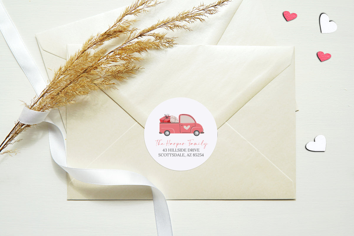 Valentine Heart Truck Return Address Sticker or Label