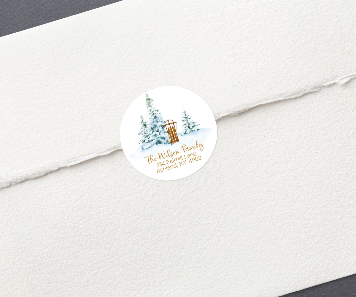 Winter Sleigh Christmas Return Address Sticker