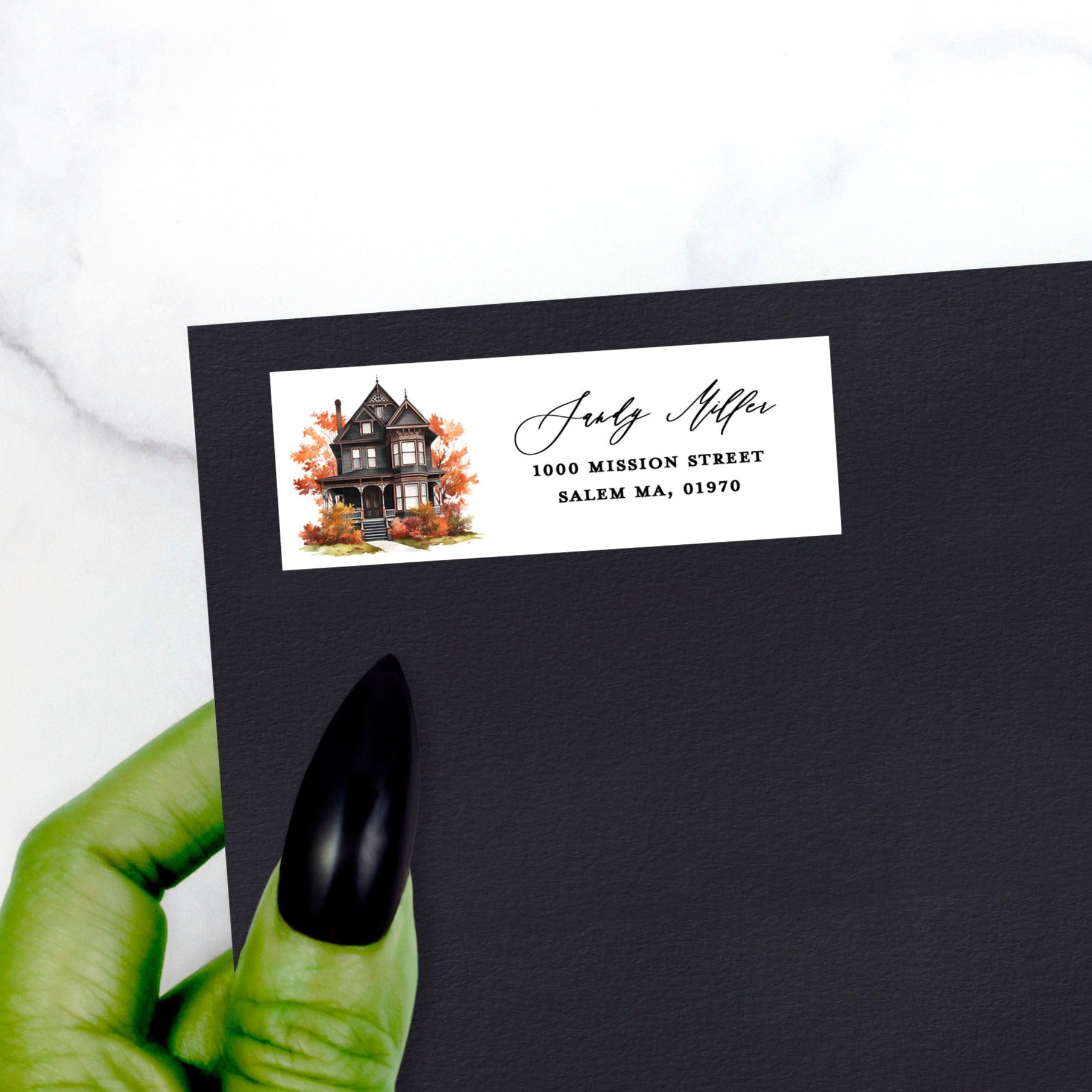 Fall Haunted House Halloween Return Address Sticker