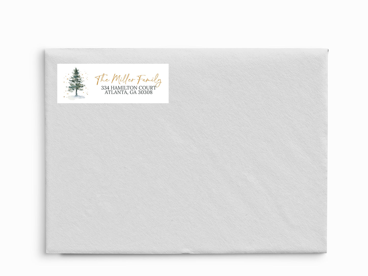 Gold Christmas Tree Holiday Return Address Sticker