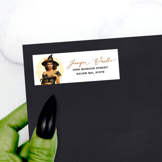 Retro Witch Halloween Return Address Sticker