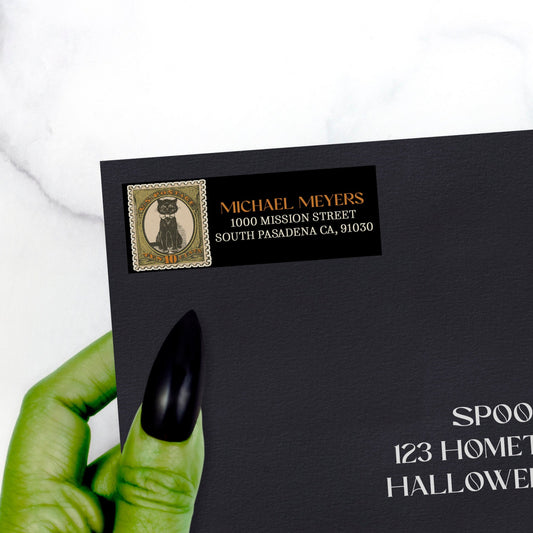 Black Cat Halloween Return Address Sticker