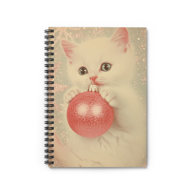 Pink Glitter and Kitten Christmas Spiral Notebook