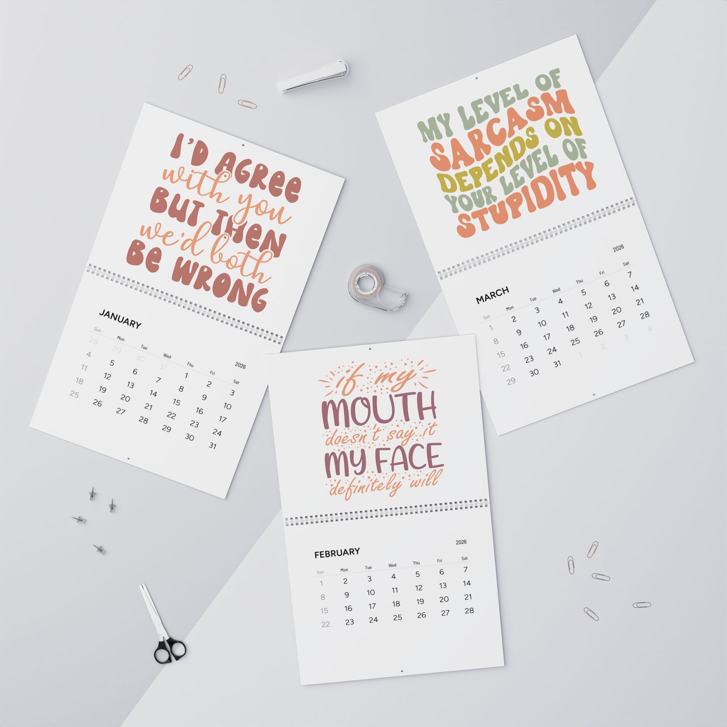Humorous Wall Calendar 2026 - Monthly Quotes for Laughs Sarcastic