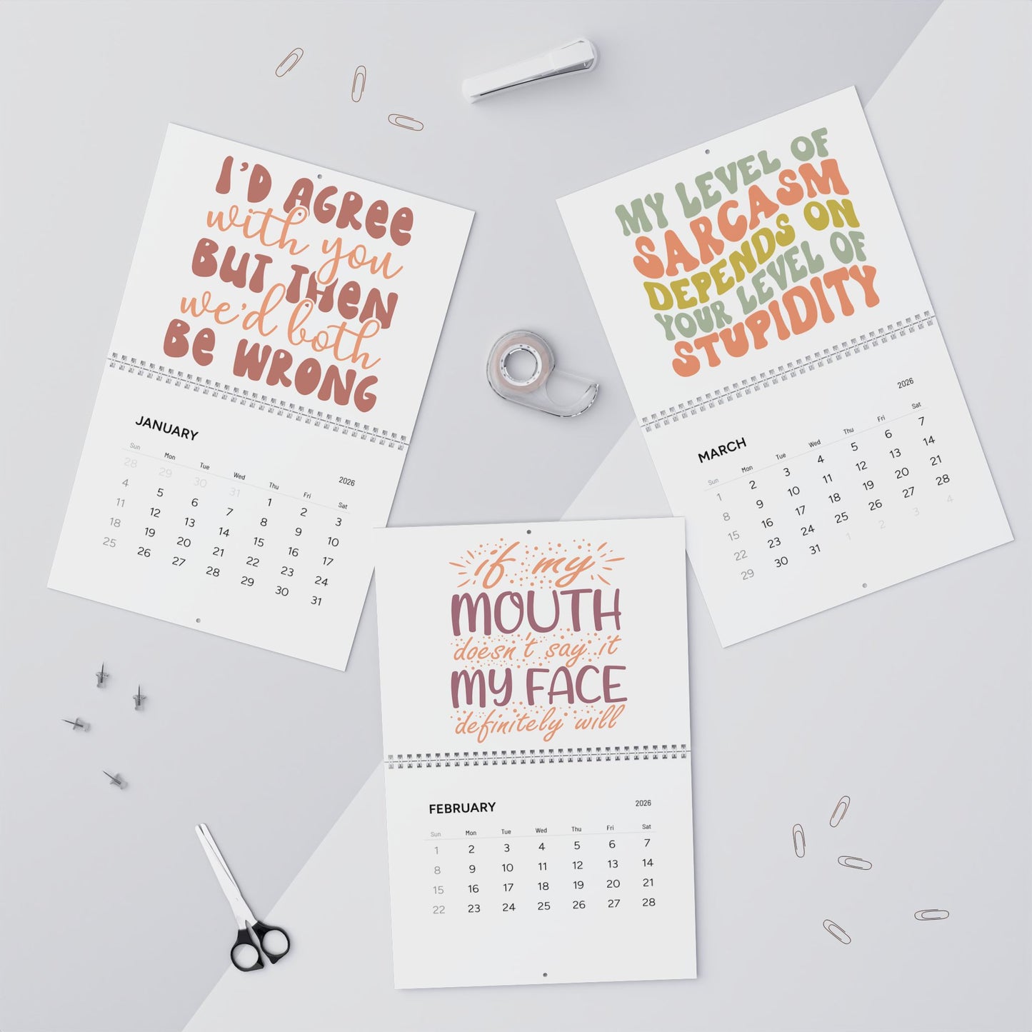 Humorous Wall Calendar 2026 - Monthly Quotes for Laughs Sarcastic
