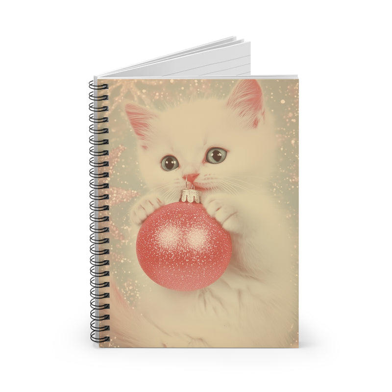 Pink Glitter and Kitten Christmas Spiral Notebook