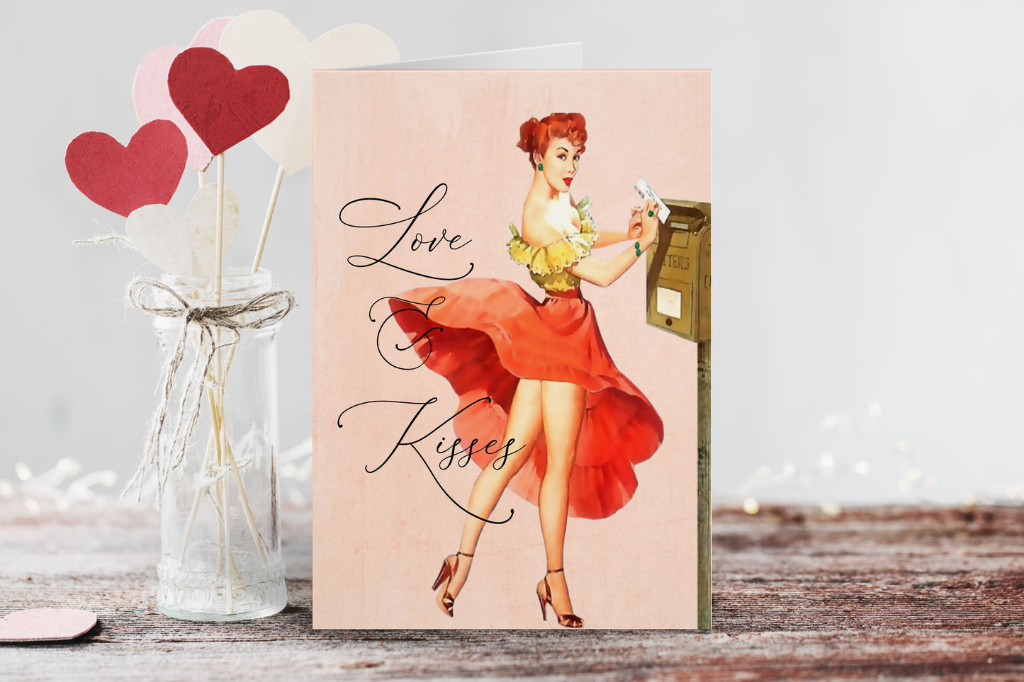Love and Kisses Retro Greeting Card