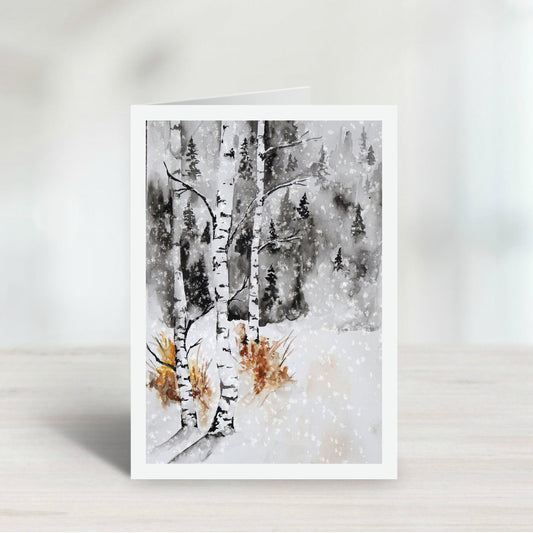 Winter Scene Birch Tree Greeting Card