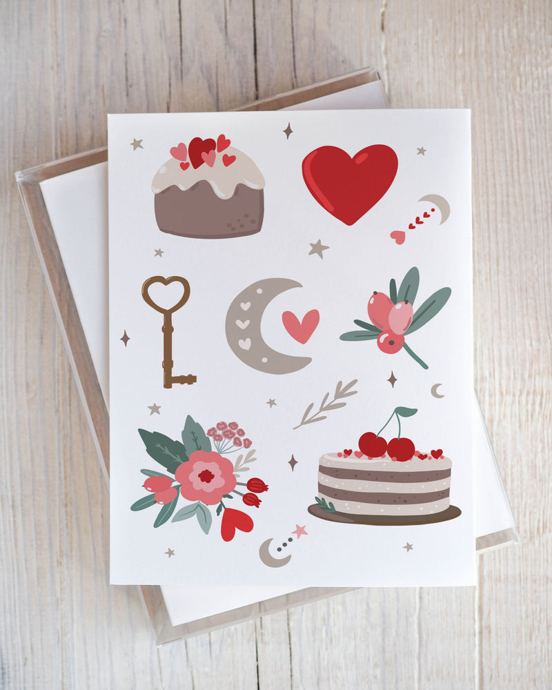 Valentines Day Cake and Hearts Cards Boxed Set