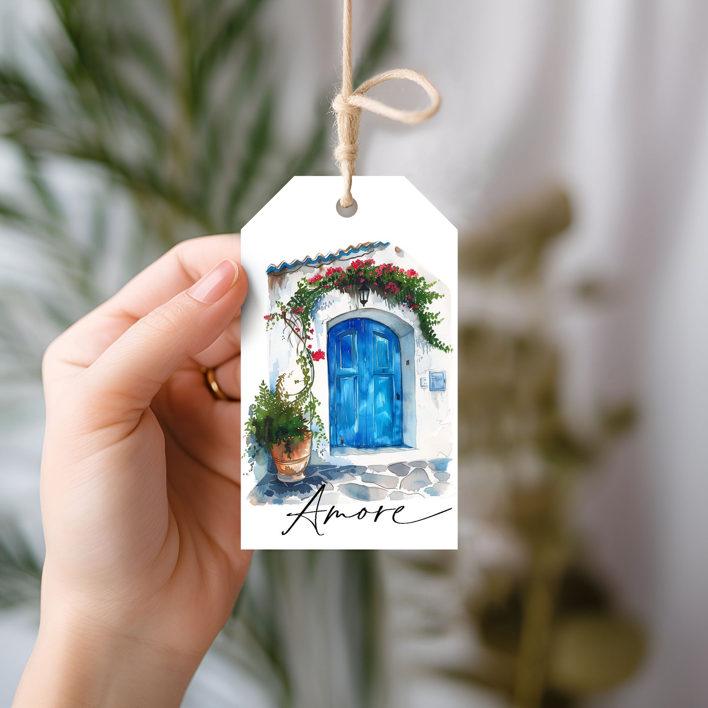Mediterranean Watercolor Blue Door Gift Tag