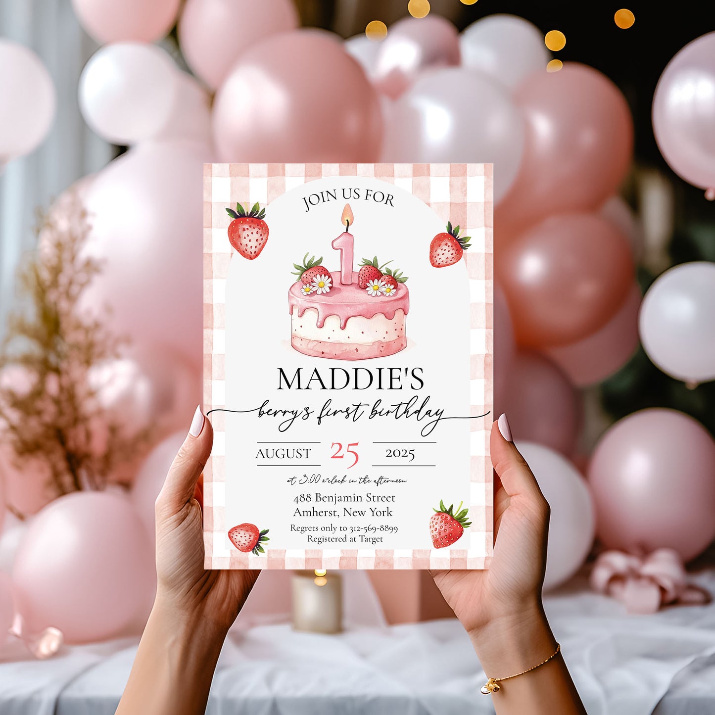 Berry First Strawberry Birthday Invitation