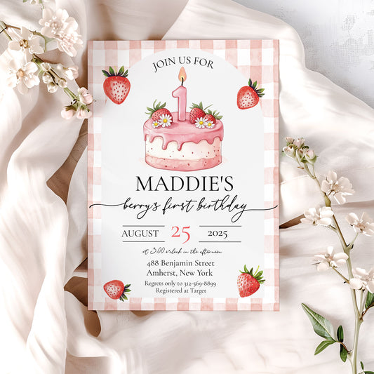 Berry First Strawberry Birthday Invitation