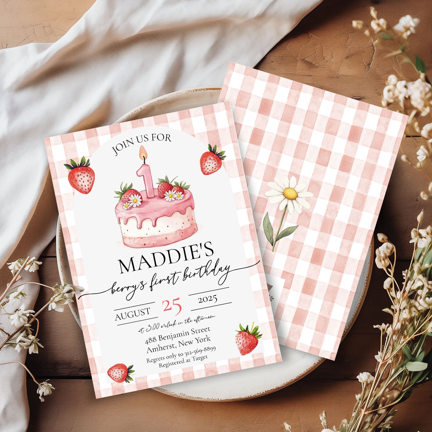 Berry First Strawberry Birthday Invitation