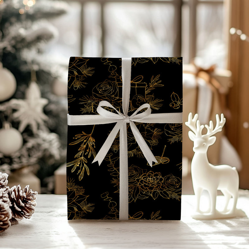 Black and Gold Christmas Wrapping Paper Sheets