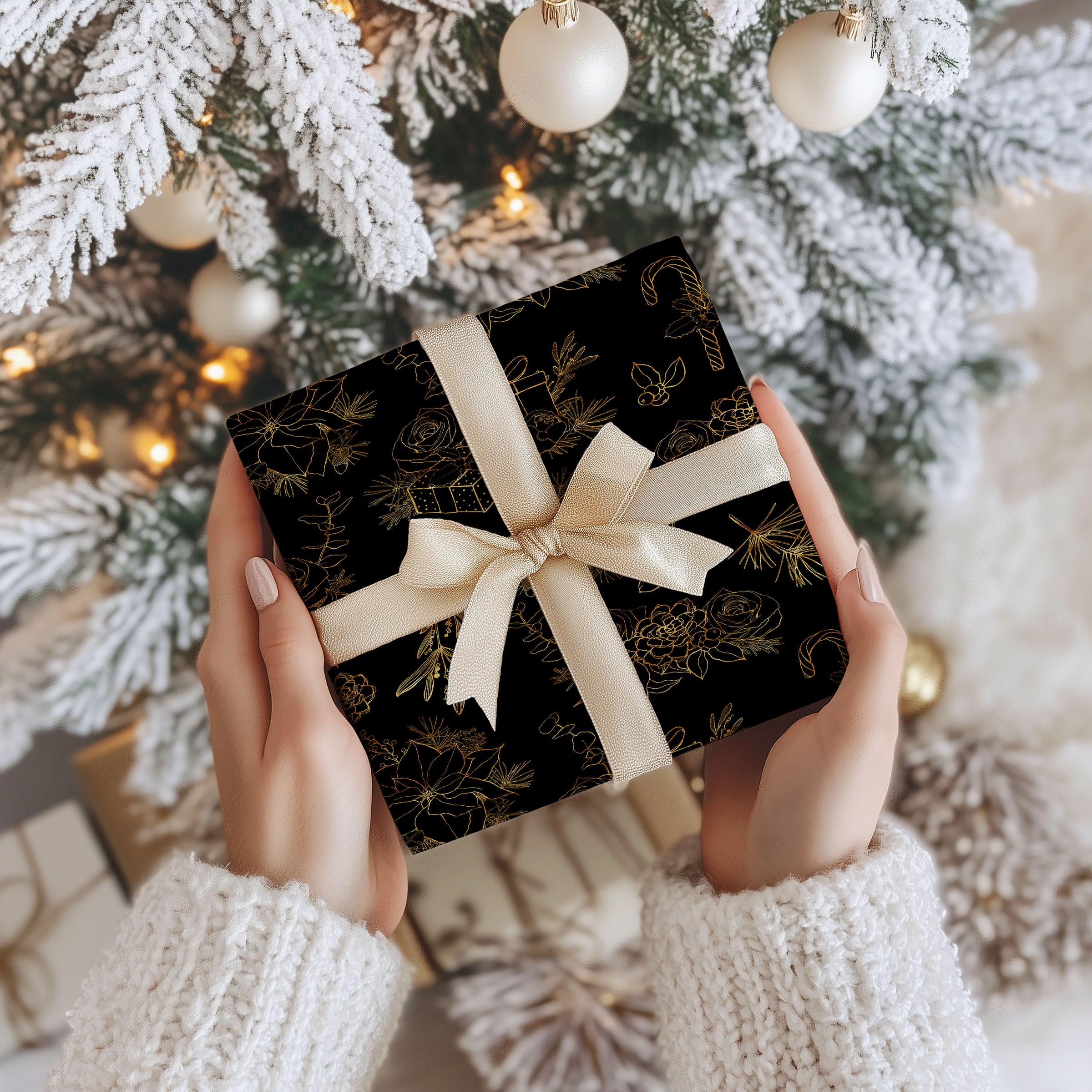 Black and Gold Christmas Wrapping Paper Sheets