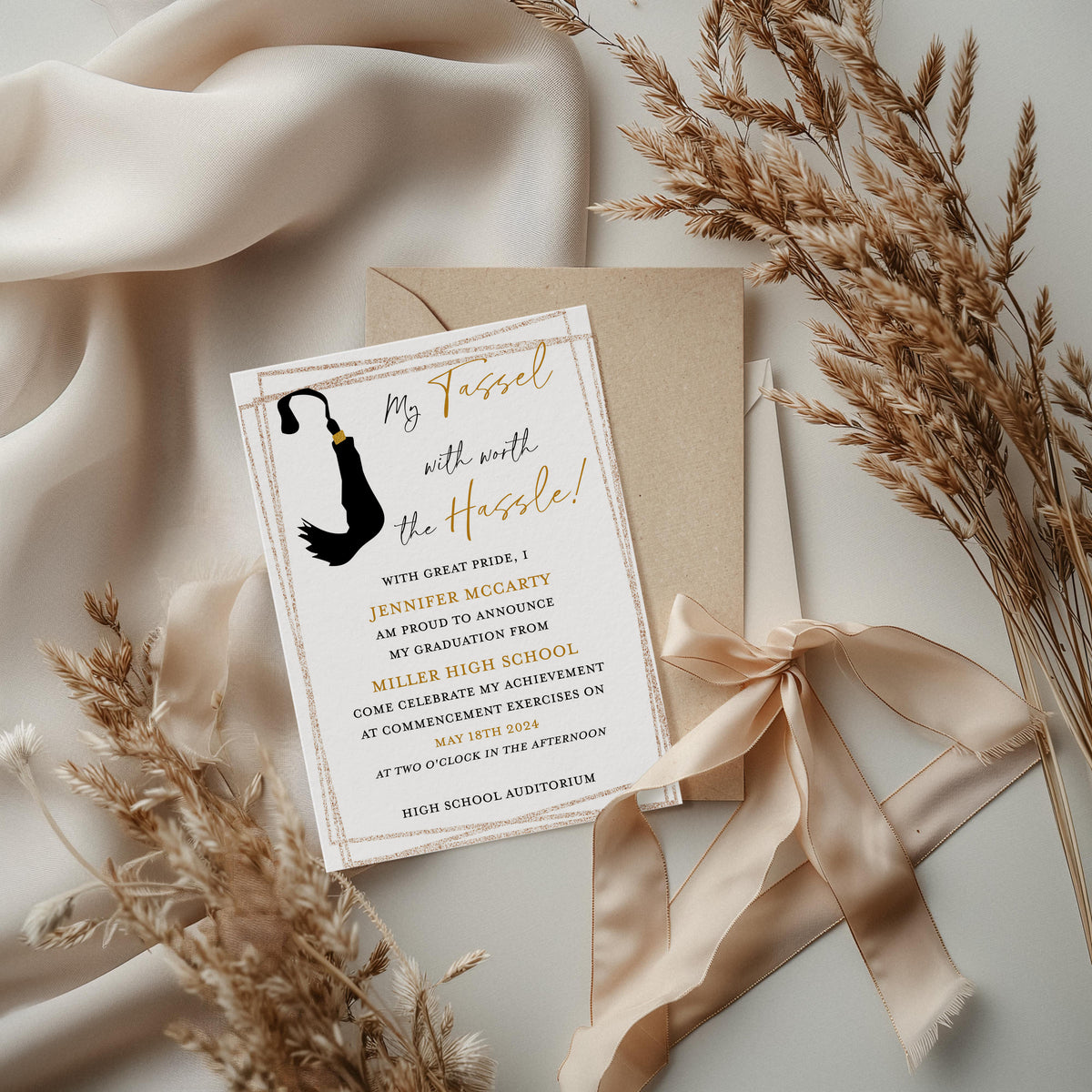 Tassel Black and Gold Graduation Invitation