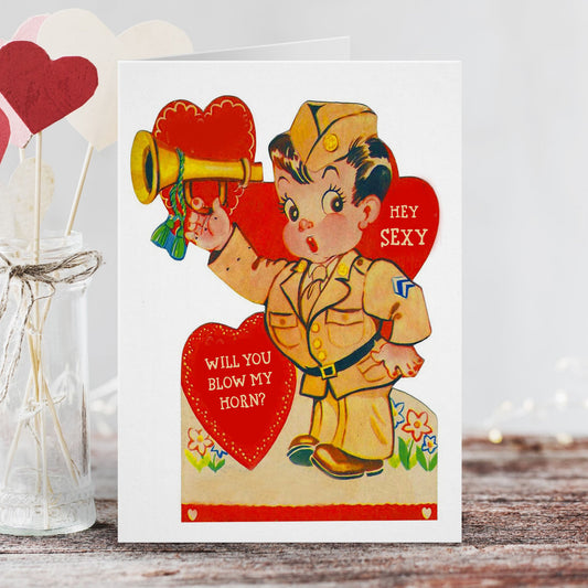 Valentine Blow my Horn Adult Humor Greeting Card