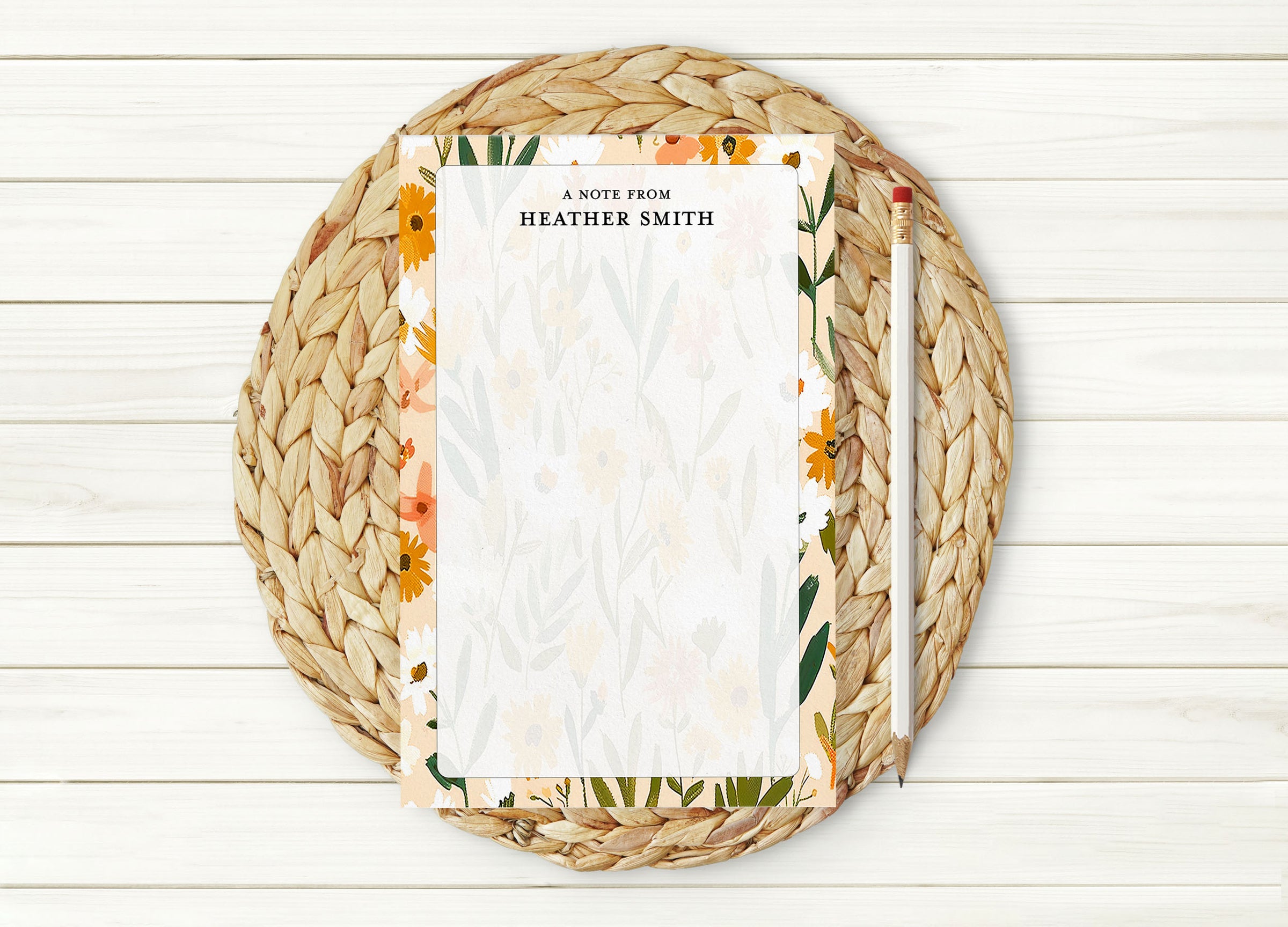 Boho Orange Floral Personalized Notepad