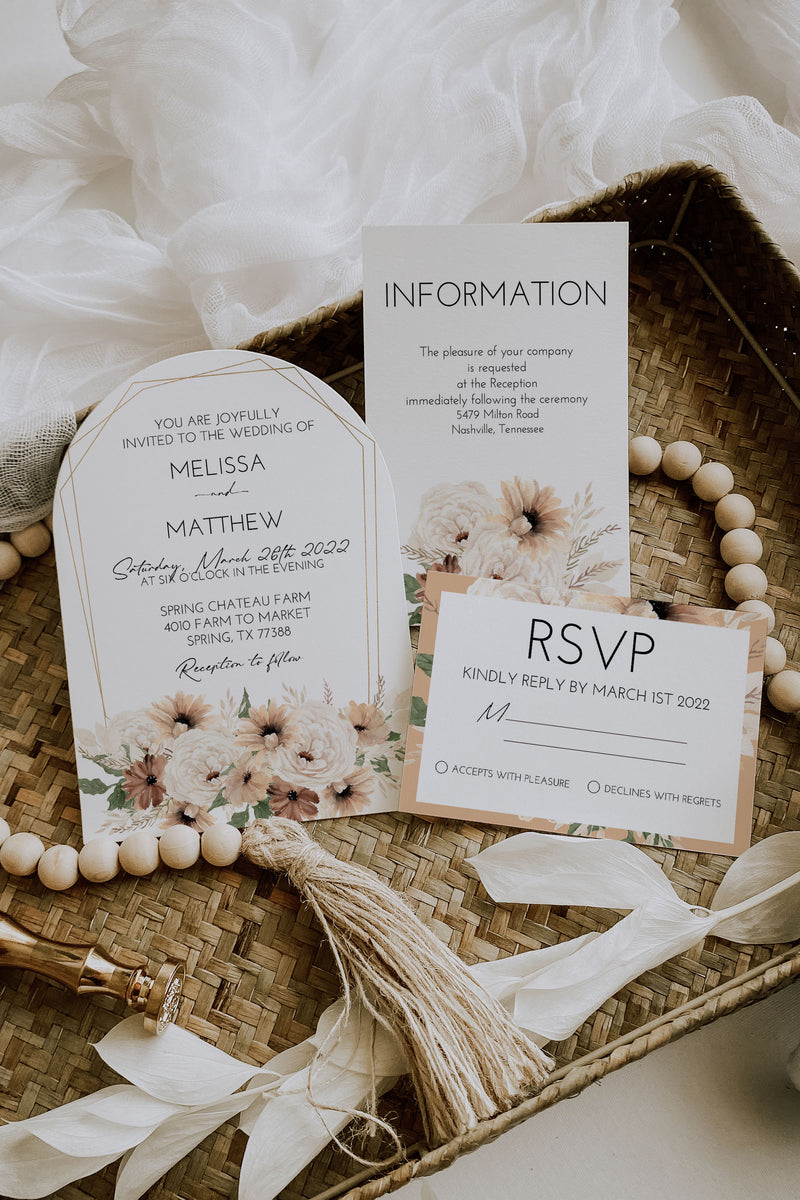 Boho Floral Arch Wedding Invitation