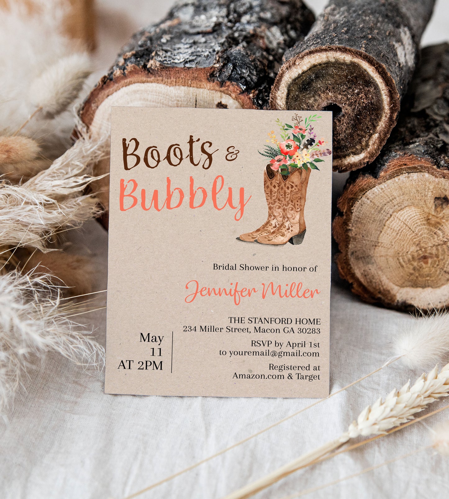 Boots and Bubbly Cowgirl Bridal Shower Invitation