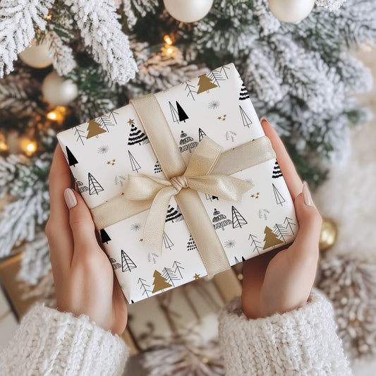 Black & Gold Trees Holiday Wrapping Paper