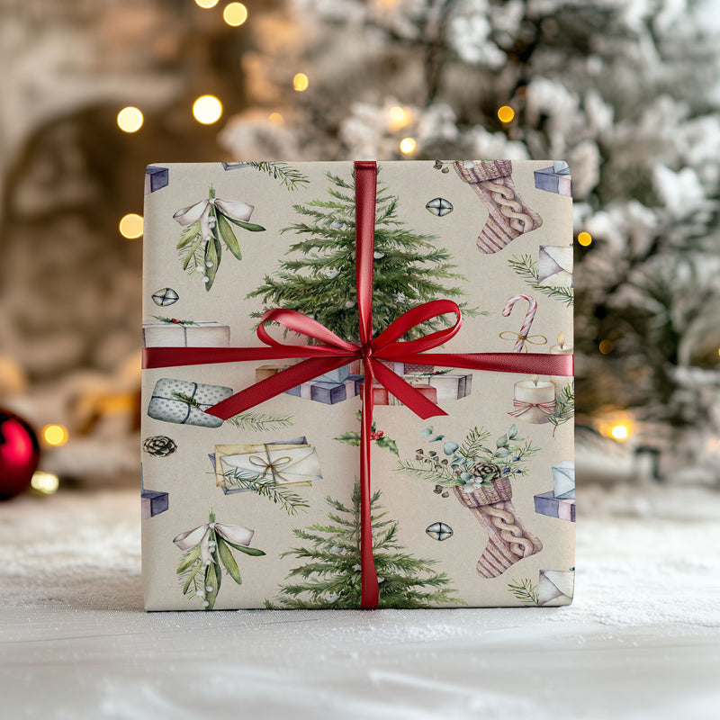 Christmas Tree and Stocking Wrapping Paper