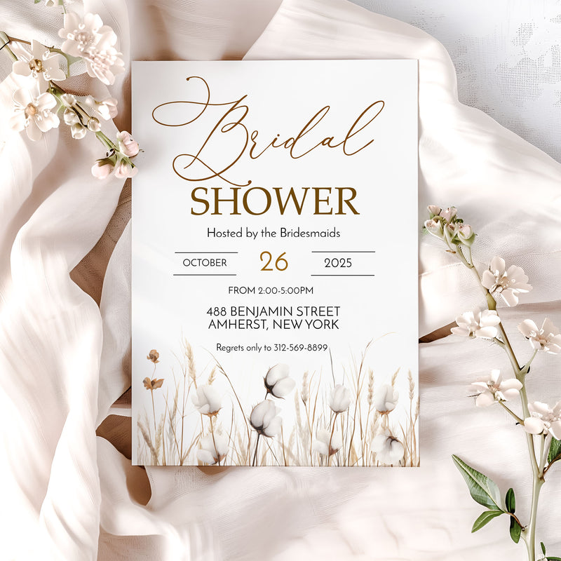 Cotton Watercolor Boho Bridal Shower Invitation