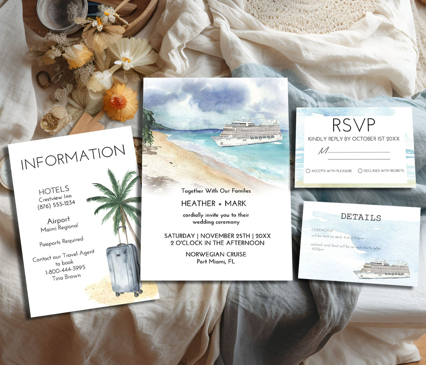 Watercolor Cruise Destination Wedding Invitation