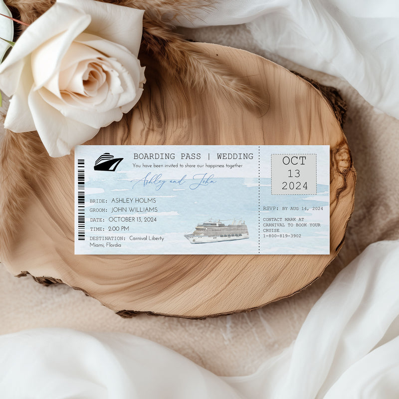 Cruise Wedding Boarding Pass Ticket Wedding Invitation