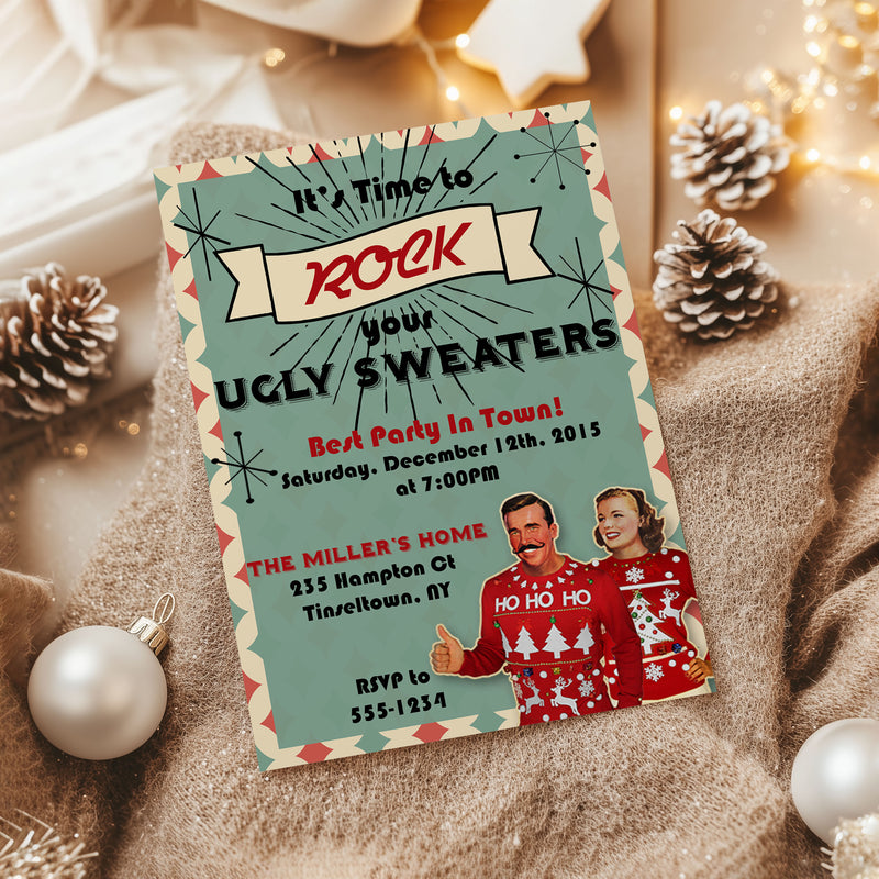 Retro Ugly Sweater Party Christmas Invitation