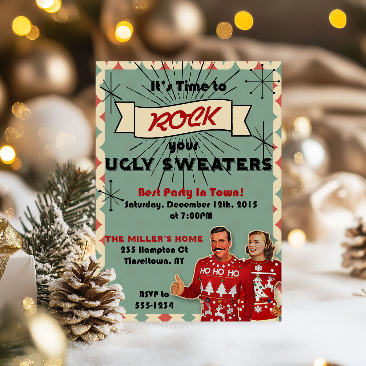 Retro Ugly Sweater Party Christmas Invitation