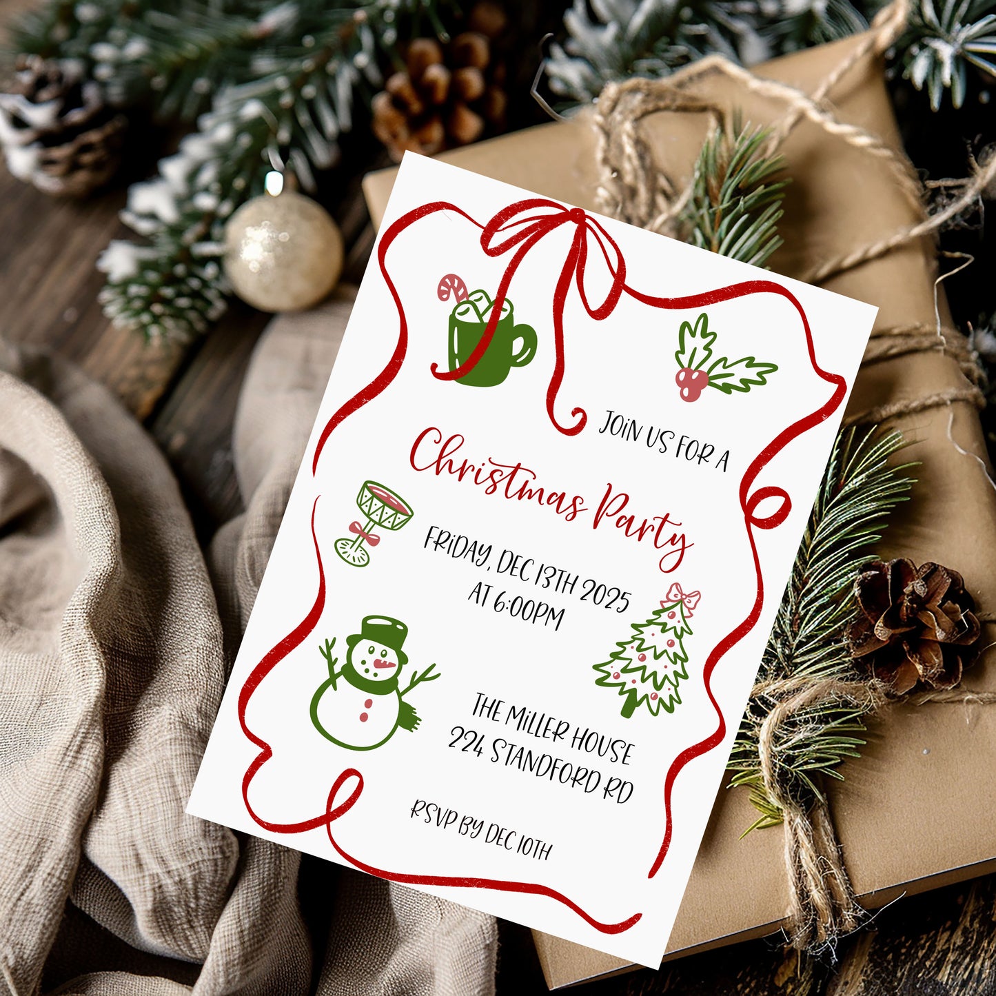 Hand Drawn Doodle Christmas Party Invitation