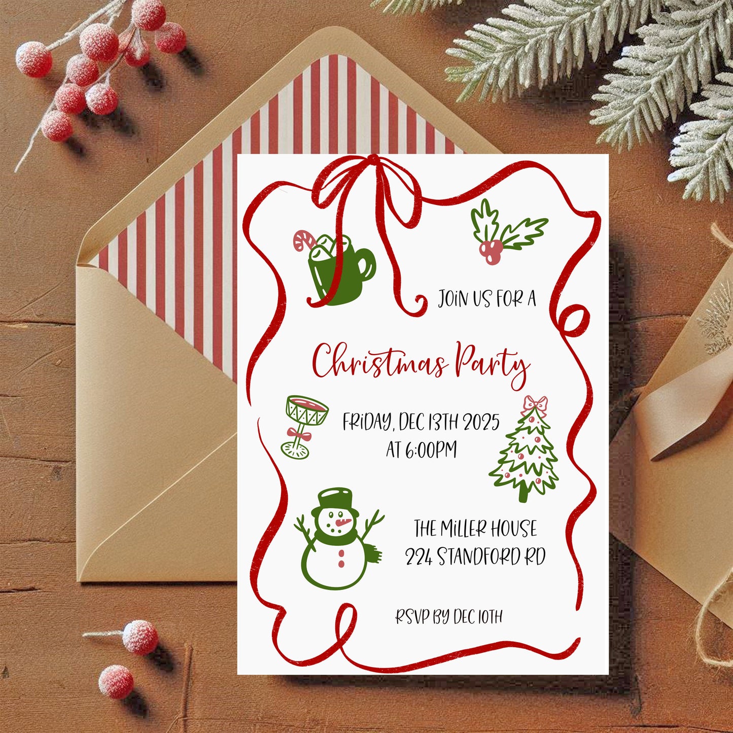 Hand Drawn Doodle Christmas Party Invitation