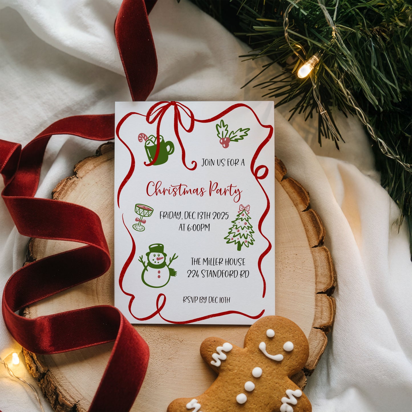 Hand Drawn Doodle Christmas Party Invitation