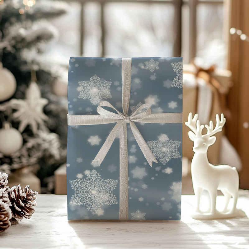 Dreamy Blue Falling Snowflakes Christmas Wrapping Paper