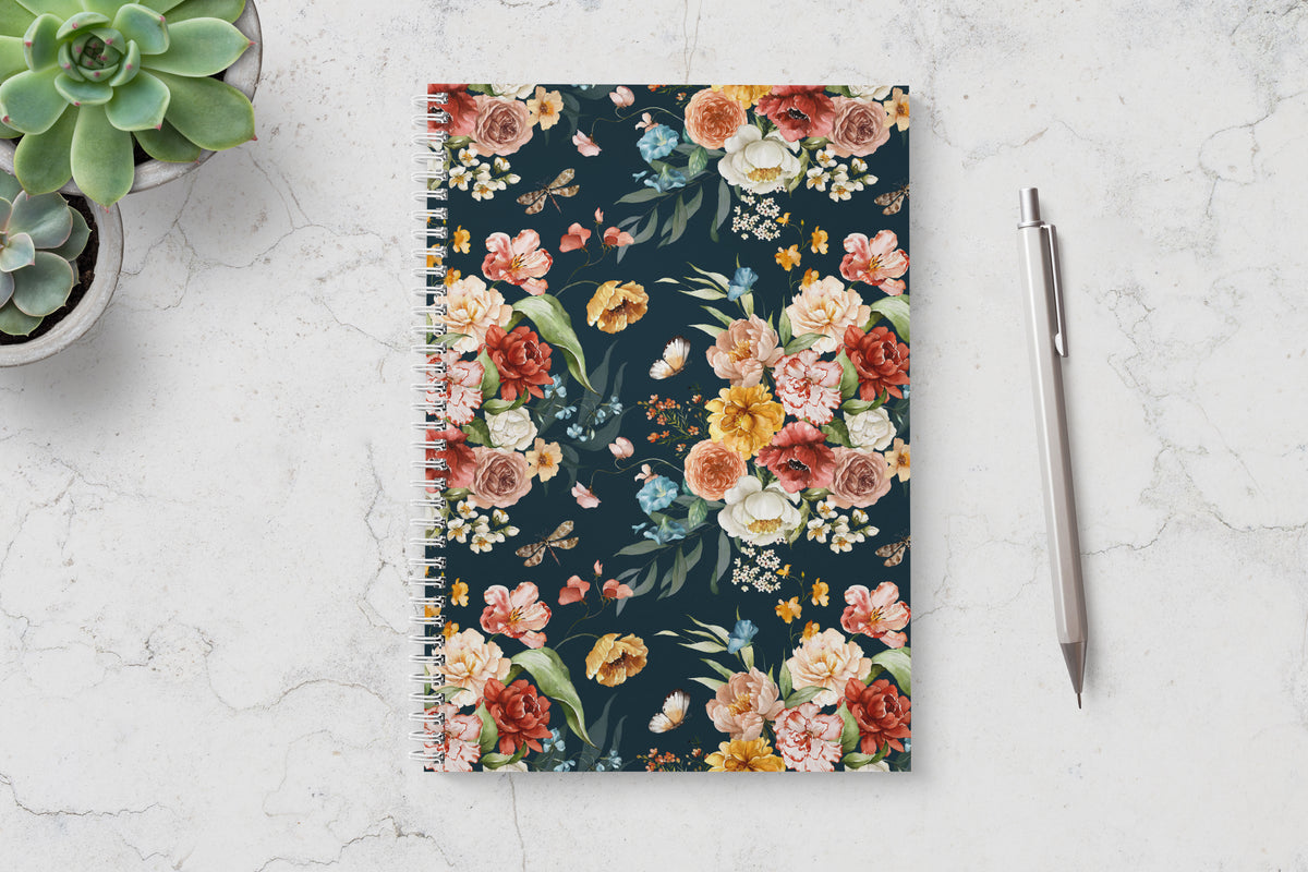 Navy Flower Spiral Notebook