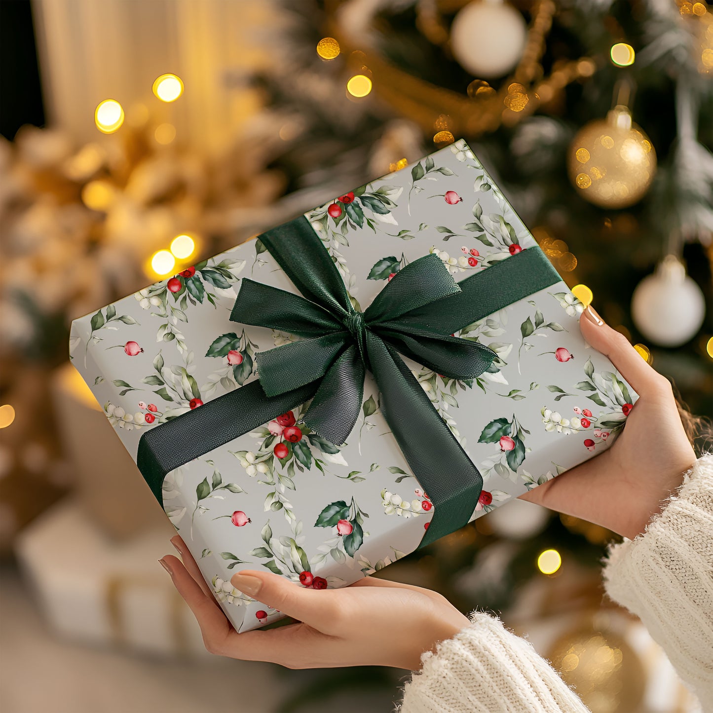 Elegant Red Holiday Berries Christmas Wrapping Paper