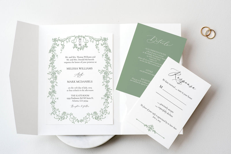 Elegant Greenery Olive Leaf Wedding Invitation Suite