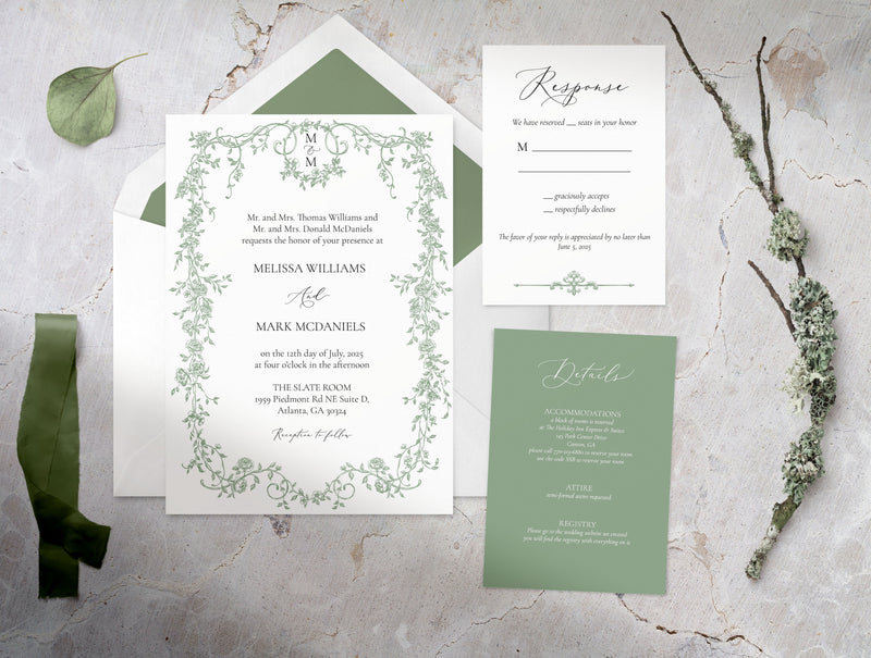 Elegant Greenery Olive Leaf Wedding Invitation Suite