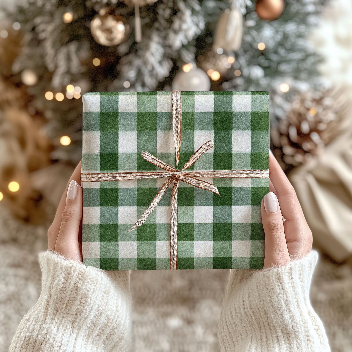 Winter Evergreen Checkered Wrapping Paper