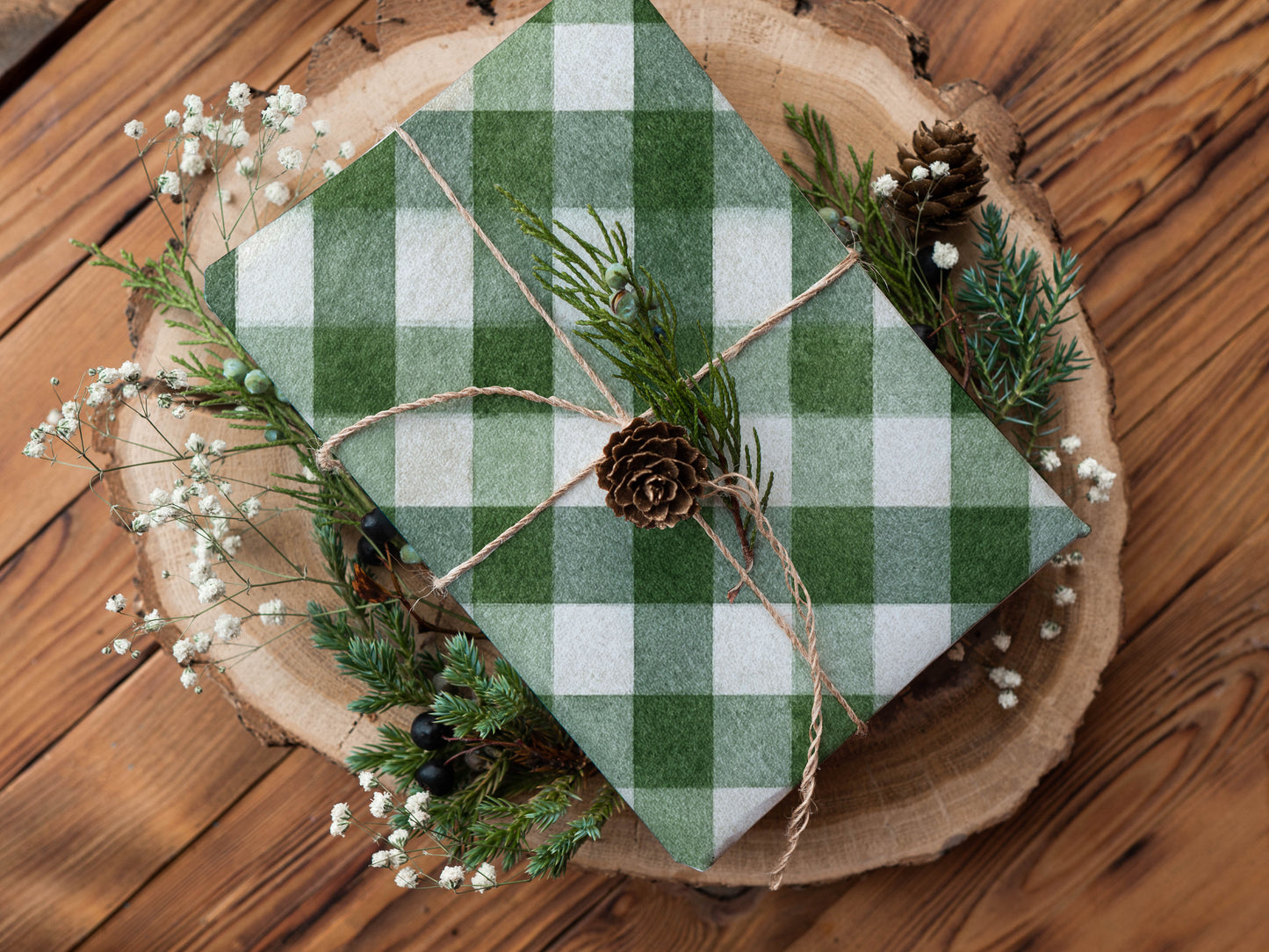 Winter Evergreen Checkered Wrapping Paper