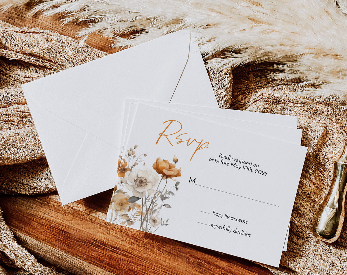 Fall Wildflower Floral Wedding Invitation Suite