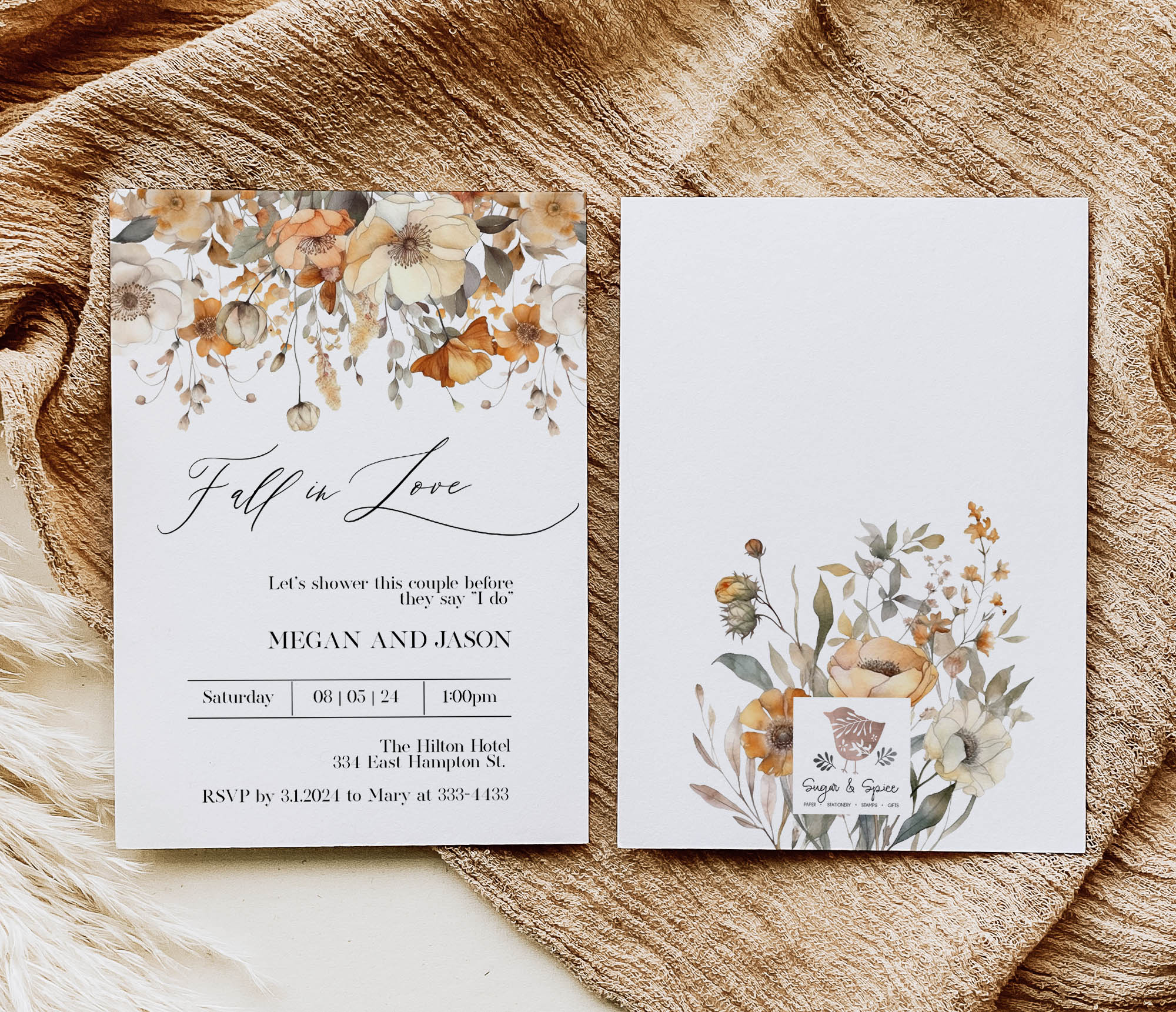 Fall in Love Floral Couples Bridal Shower Invitation