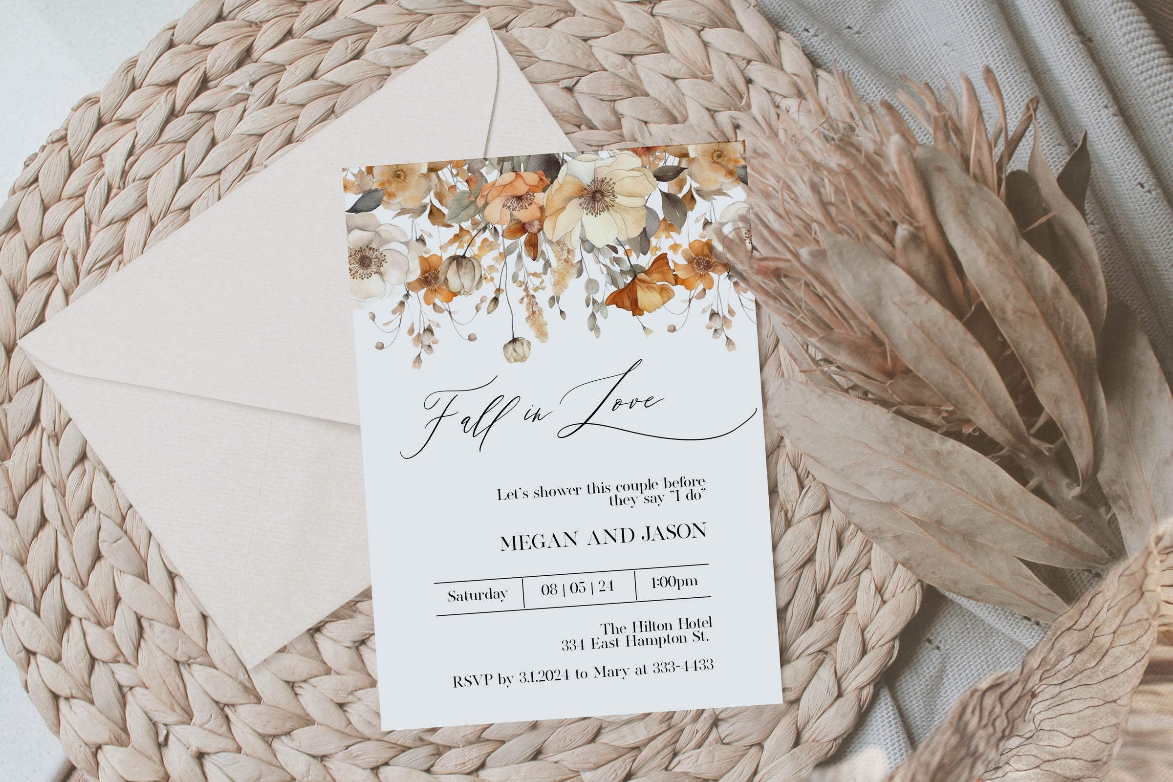 Fall in Love Floral Couples Bridal Shower Invitation