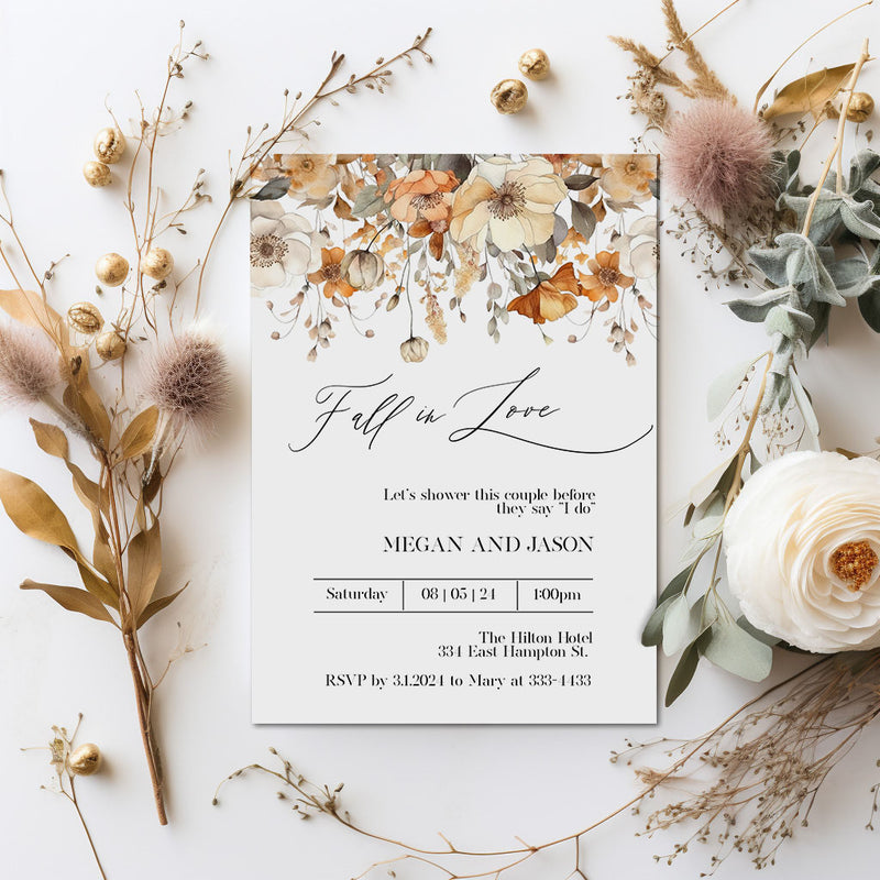 Fall in Love Floral Couples Bridal Shower Invitation