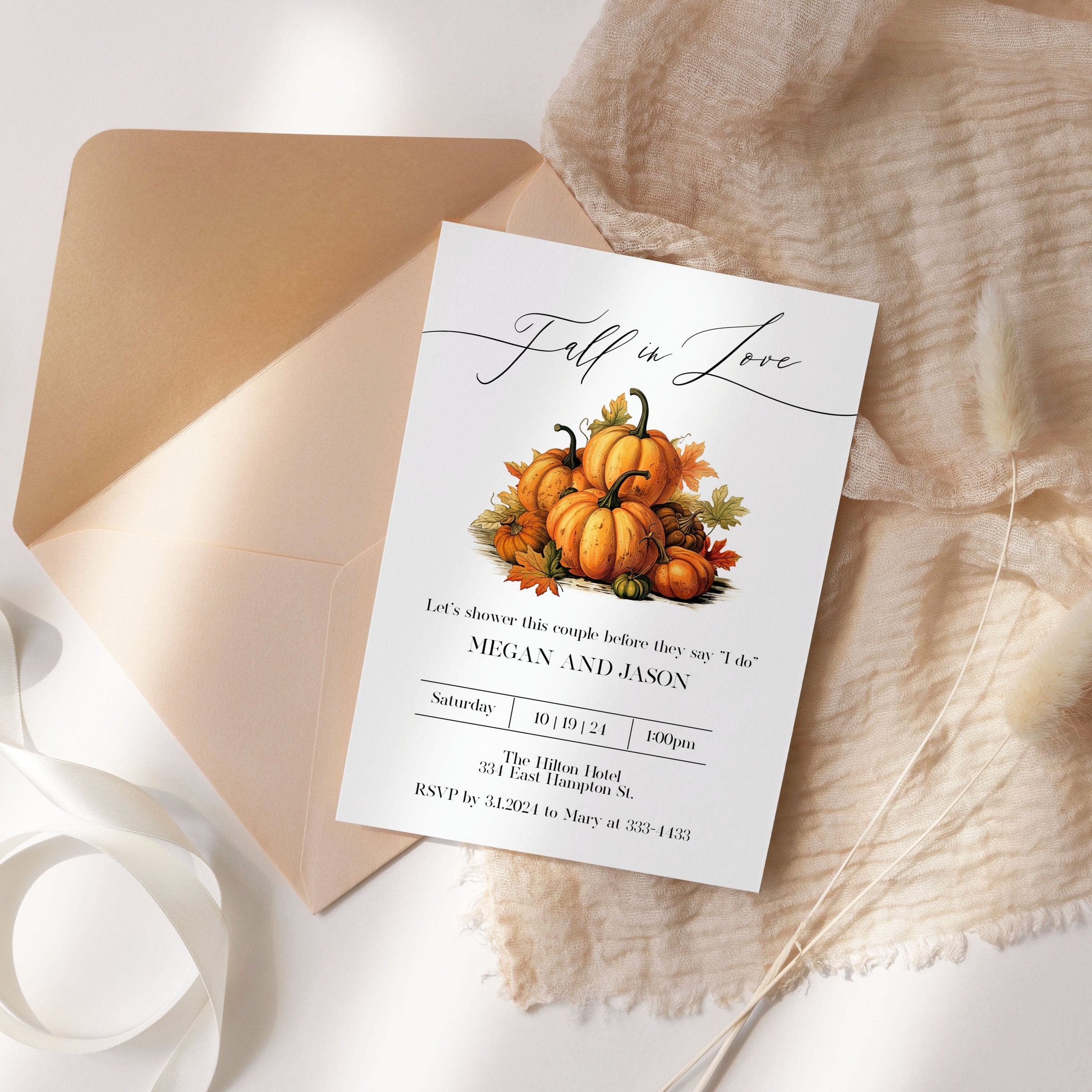 Fall in Love Pumpkins Bridal Shower Invitation