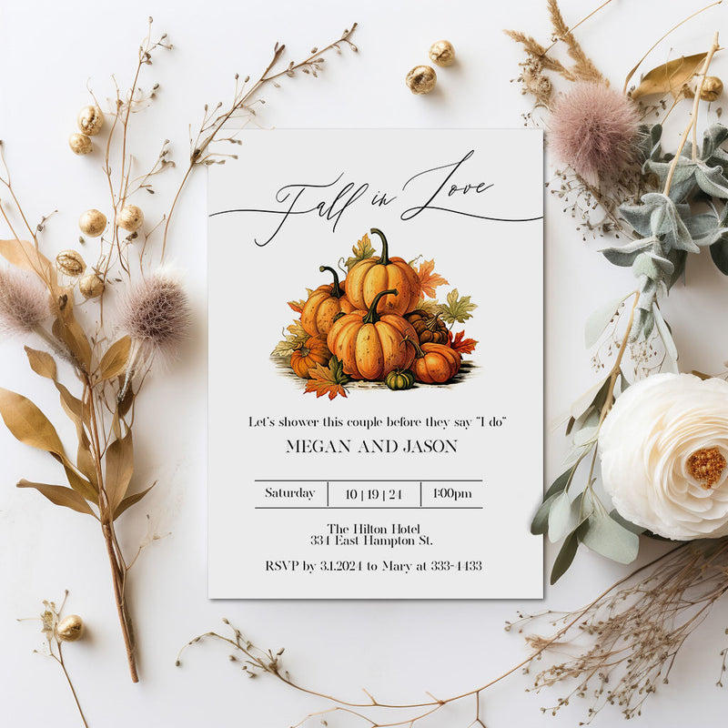 Fall in Love Pumpkins Bridal Shower Invitation