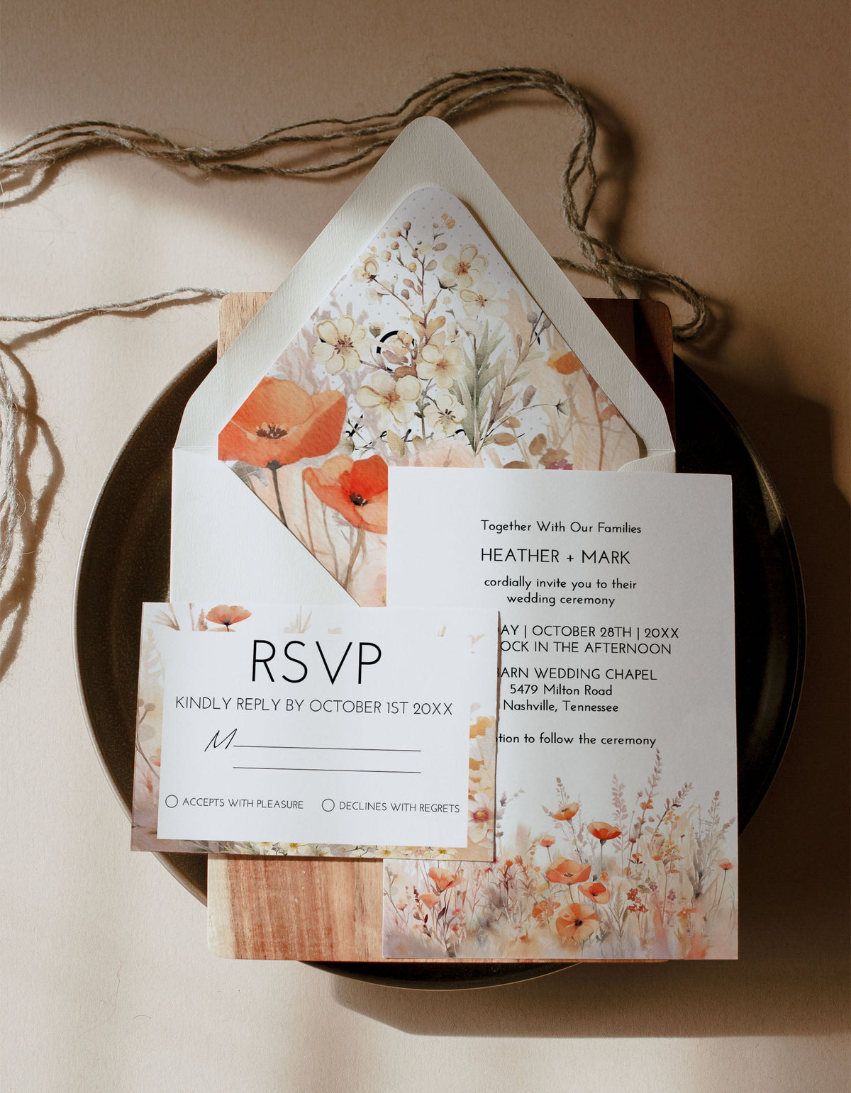 Watercolor Fall Wildflower Wedding Invitation