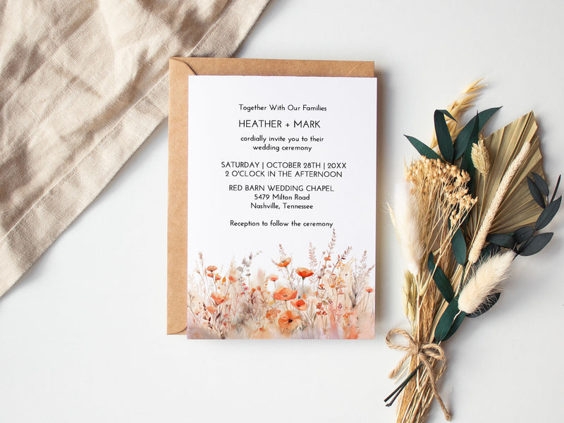 Watercolor Fall Wildflower Wedding Invitation