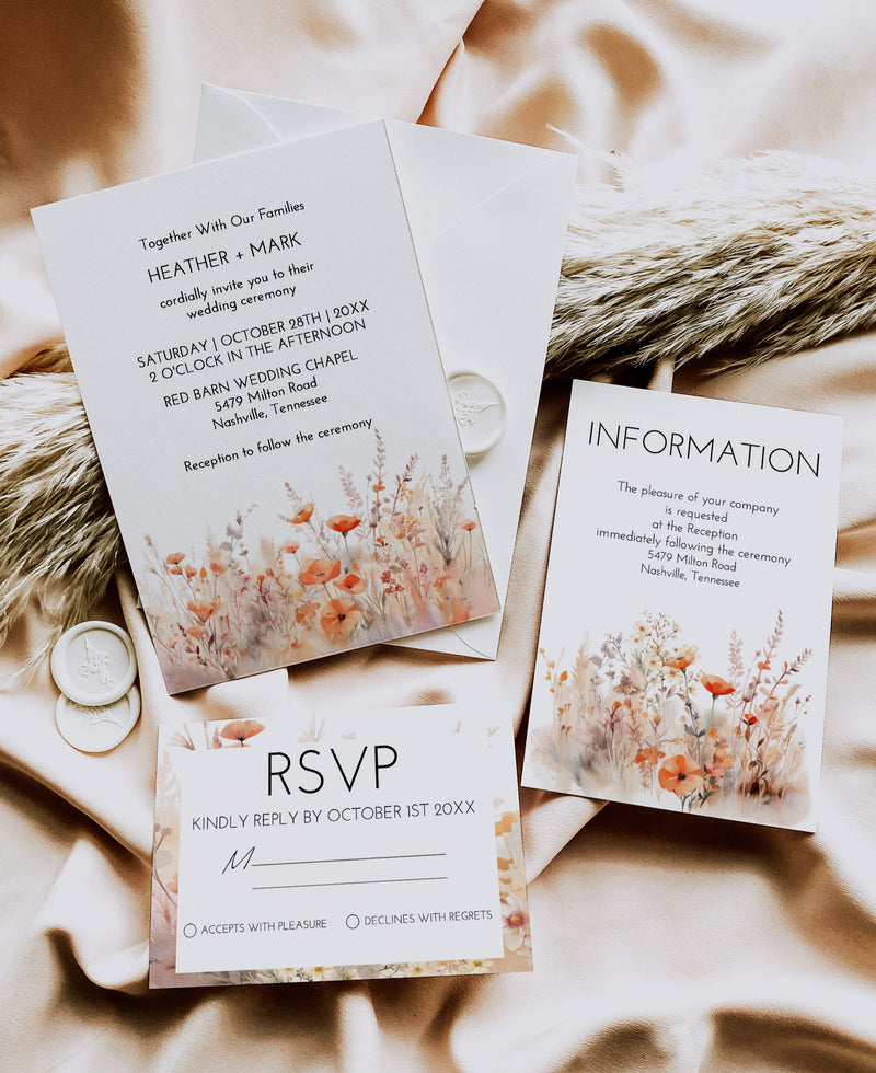 Watercolor Fall Wildflower Wedding Invitation